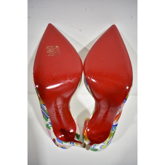 Christian Louboutin Iriza 100 Crepe Satin Bloomy Floral Pointed Heel Pump 37.5 - Picture 12 of 12